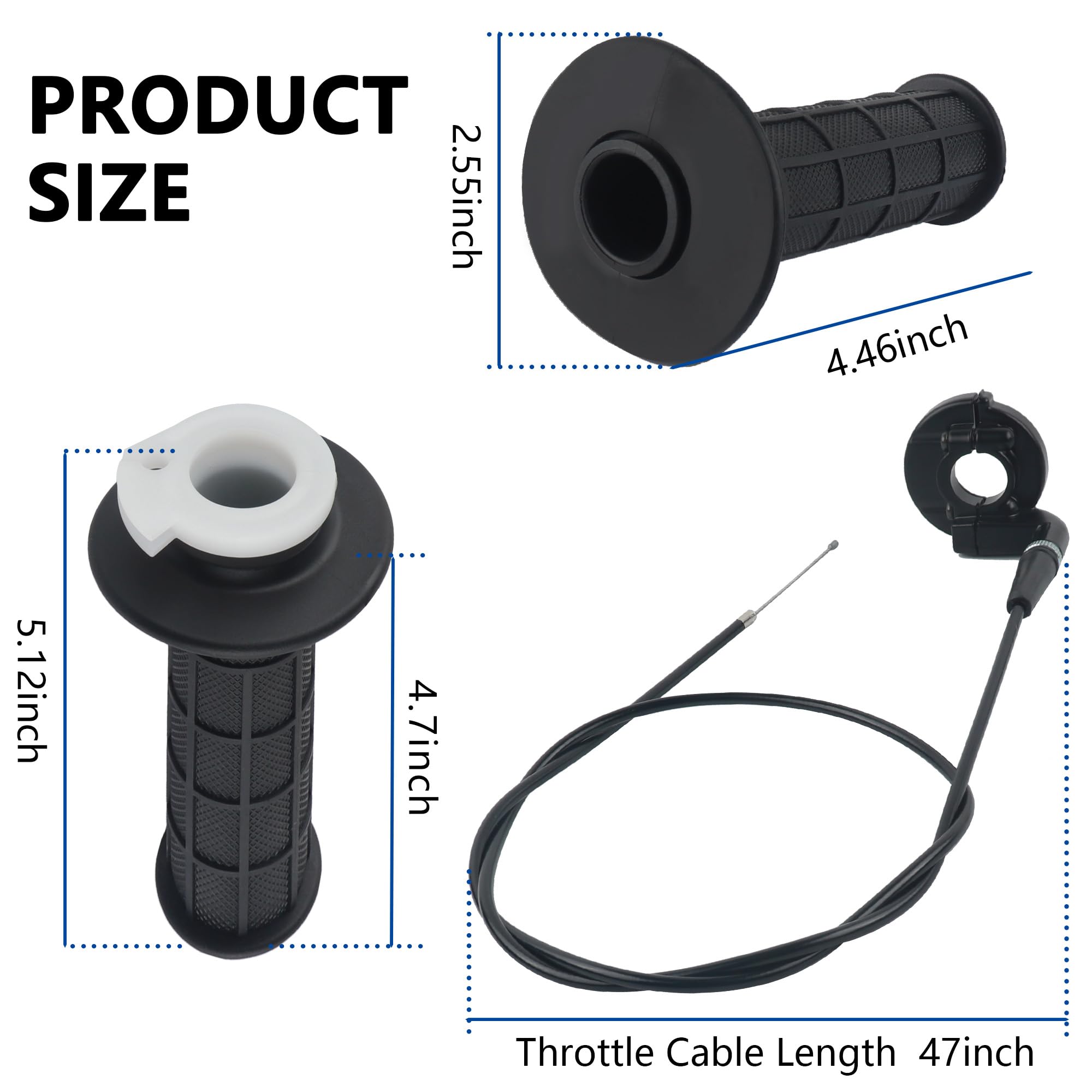 Throttle Cable Kit,Bike Throttle Assembly with Twist Throttle & 47'' Throttle Cables,Universal Motorcycle Handlebar Grips Compat